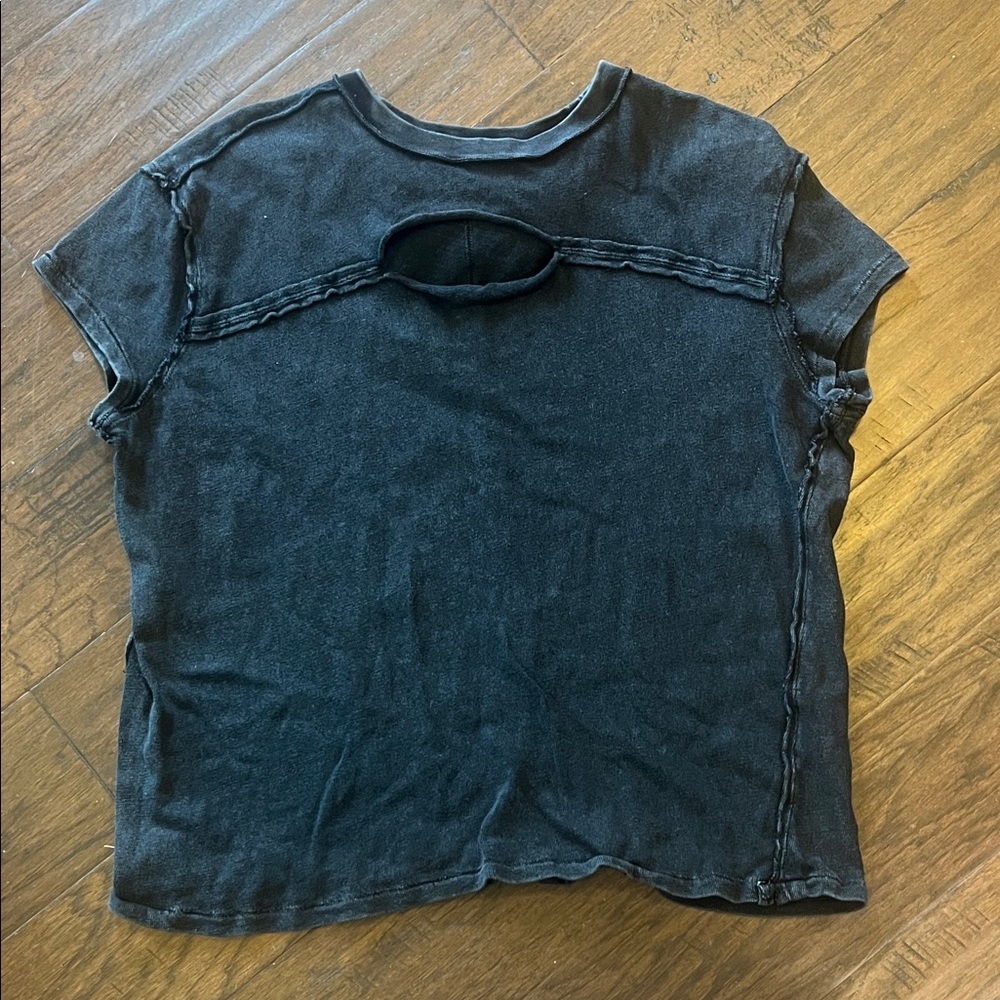 We The Free Black Distressed Short Sleeve Tee